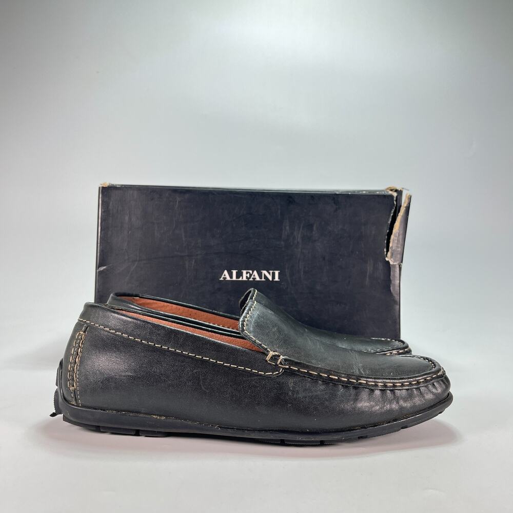 Alfani Java Black Leather Casual Slip On Driving Loafers Shoes Men's Size 10M